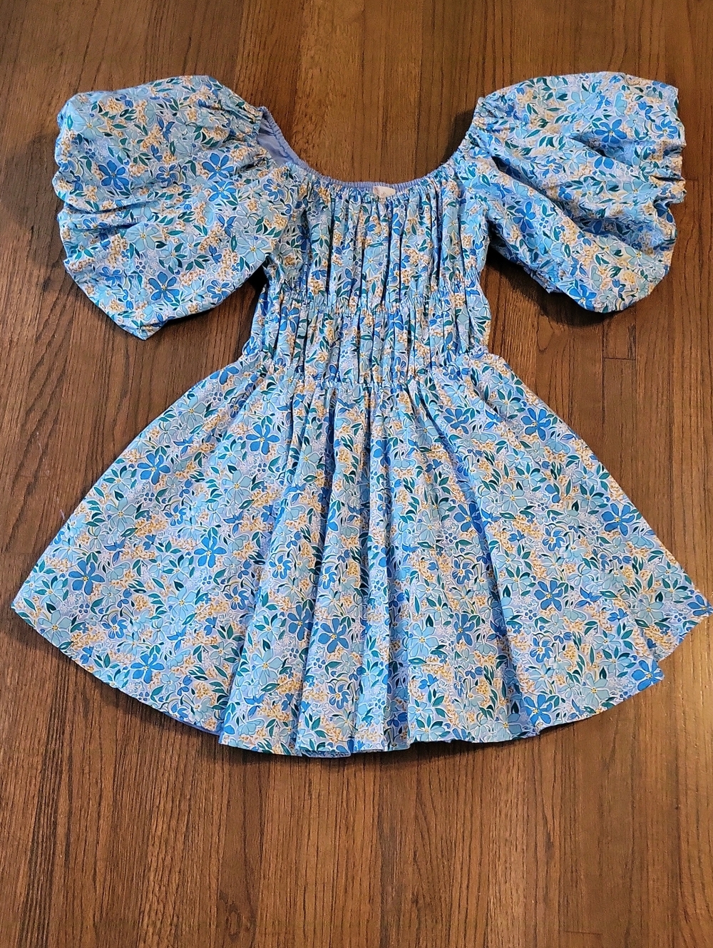 Altar'd State Blue Floral Puff-Sleeve Mini Dress